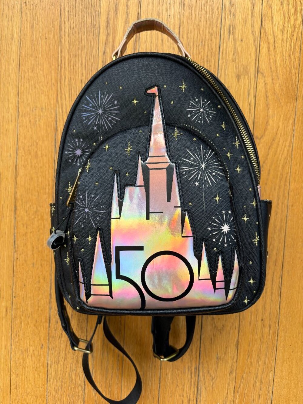 Disney World 50th Anniversary Black Grand Finale Castle Loungefly Mini Backpack